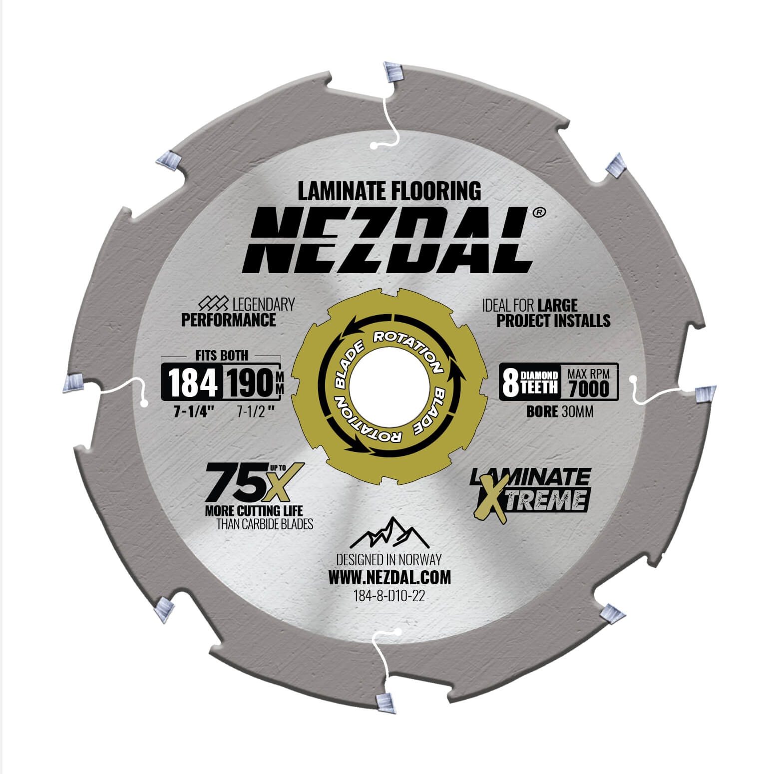 184/190mm | Laminate Flooring, Fibercement | Diamond Teeth | 75X Life | 20/16/15,87mm Arbor