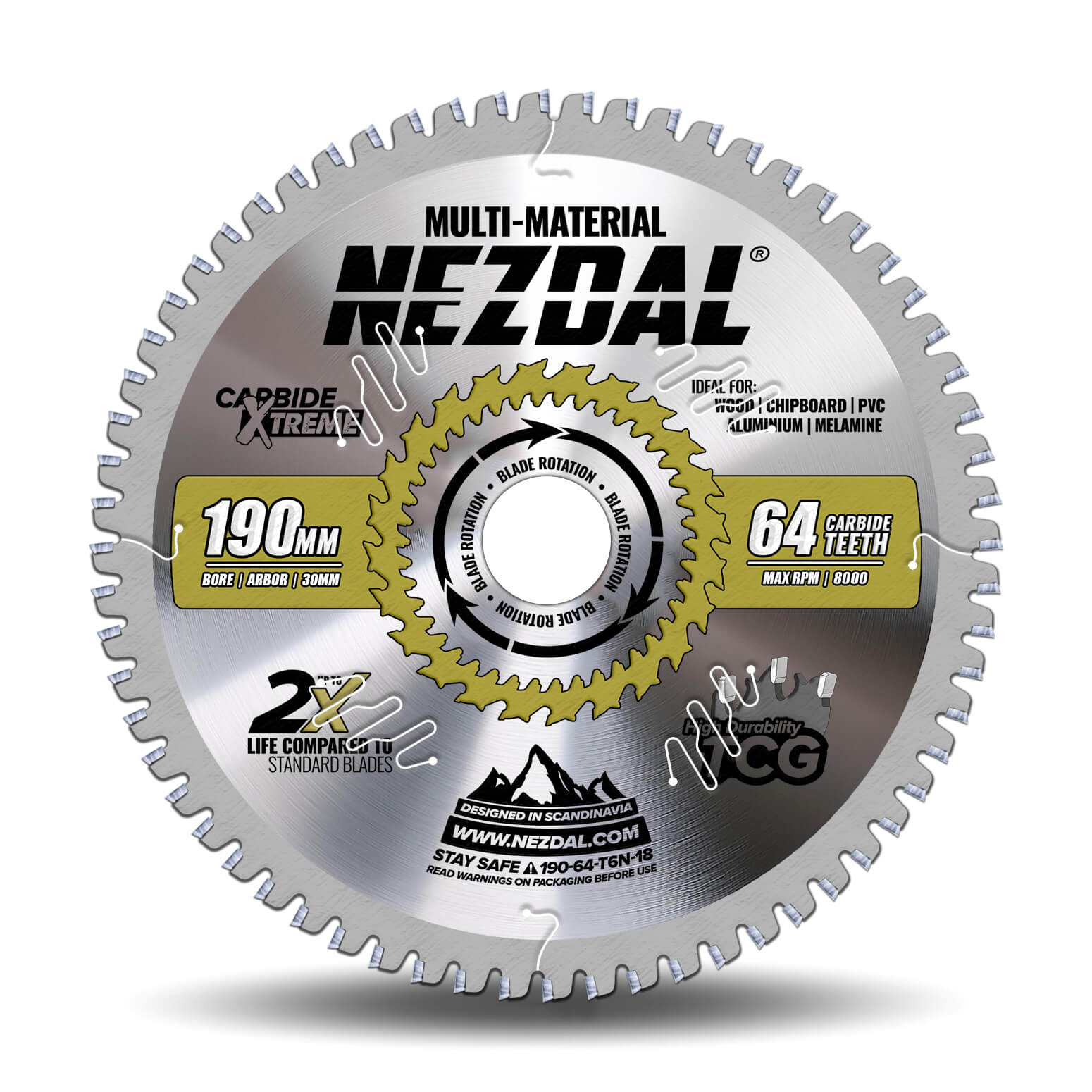 190mm | 64T | Multi-Material | Fine Finish | 30mm Arbor