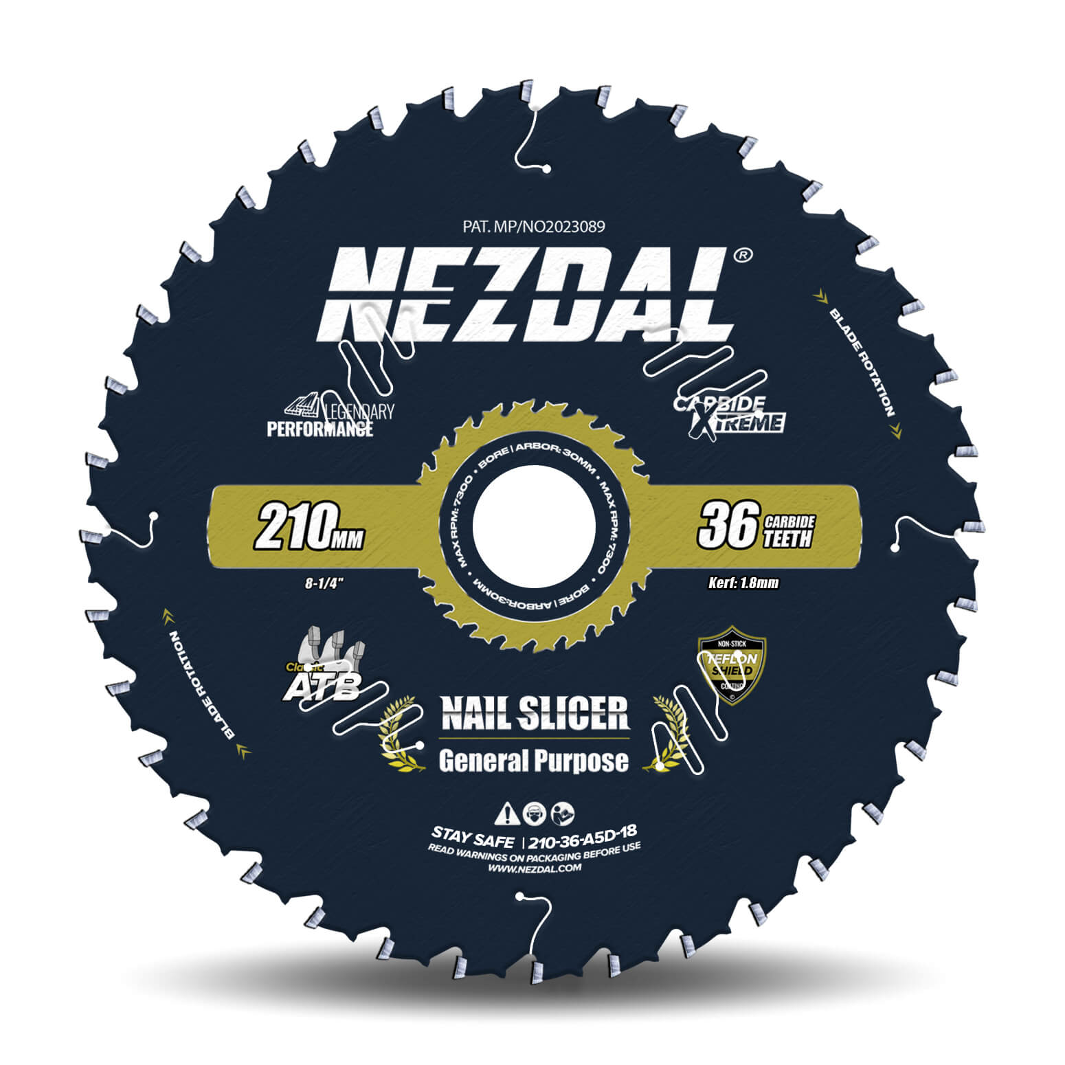 210mm | 36T | Wood & Nails | General Purpose | Nail-Slicer® | 15X Life | 1,8mm Kerf