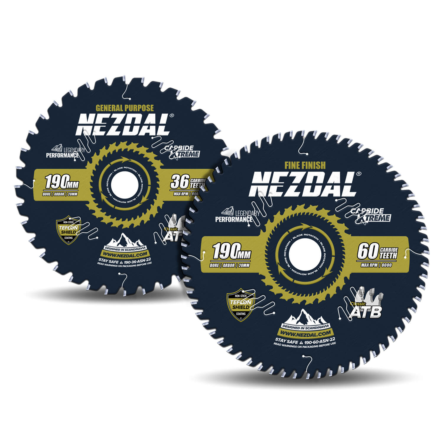 190mm Duo | 36, 60T | General Purpose, Fine Finish | 20mm Arbor | Miter Saw