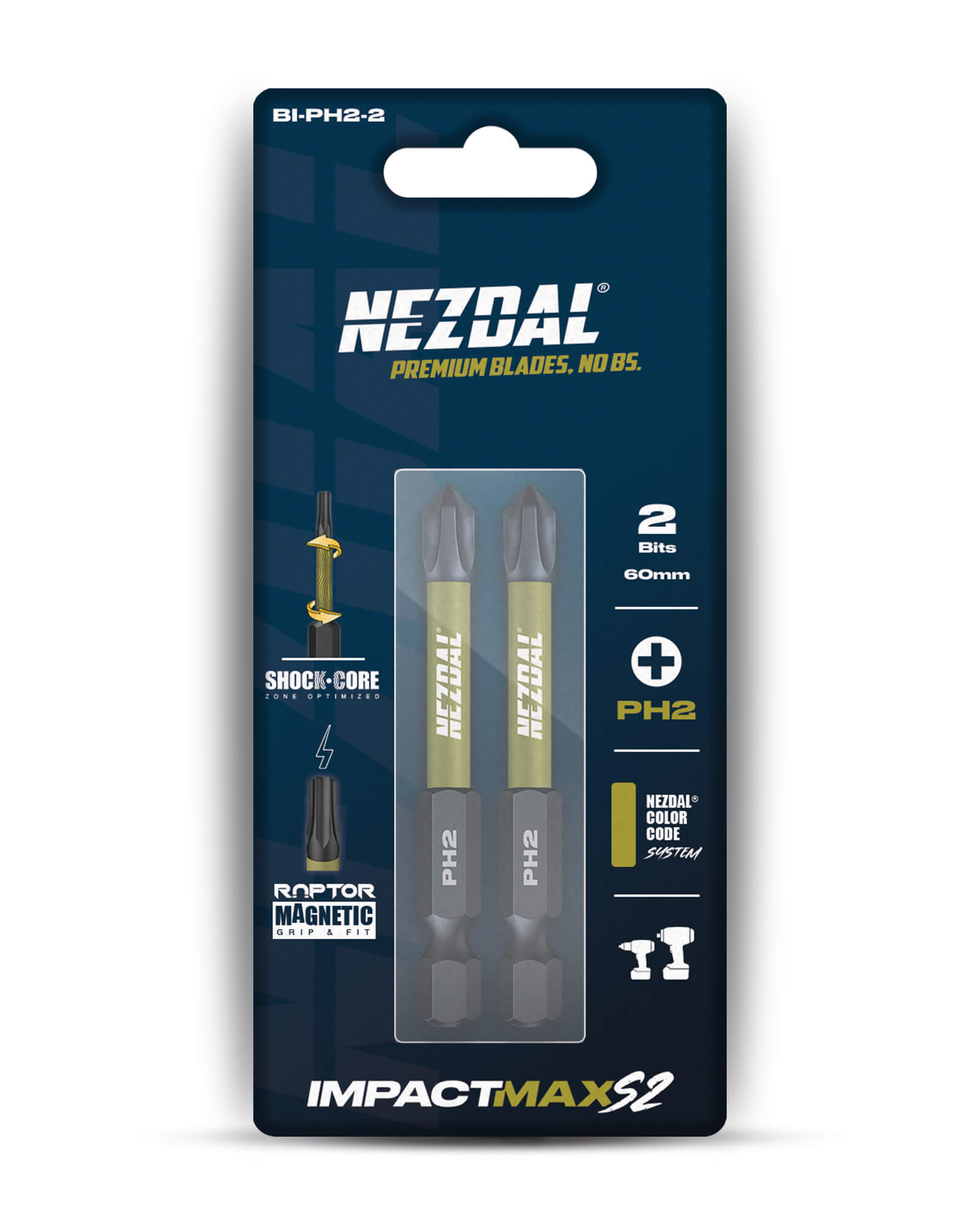 PH2 | Bits | 60mm length | Color-coded | Perfect fit | For Impact & Drill Drivers | 2 pcs