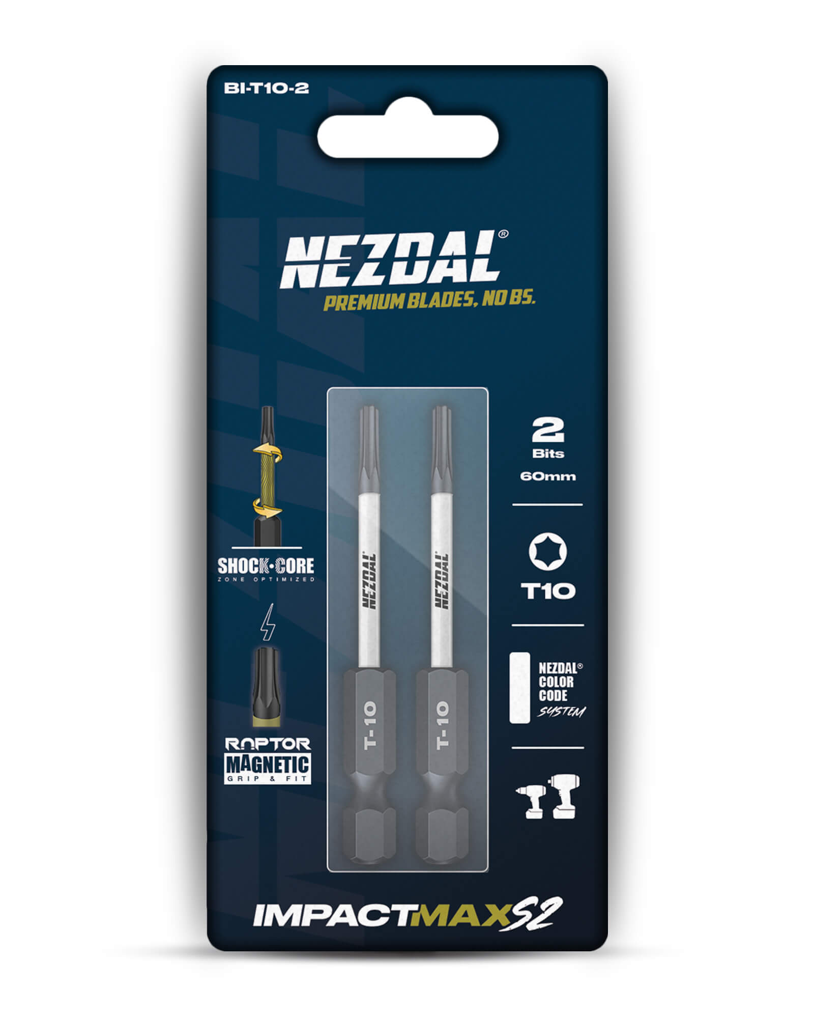 T10 | Bits | 60mm length | Color-coded | Perfect fit | For Impact & Drill Drivers | 2 pcs