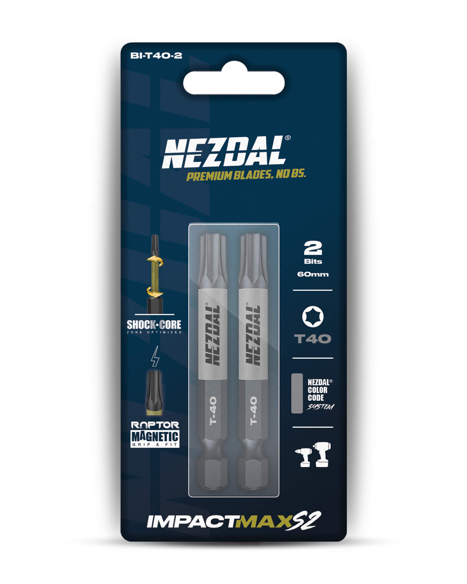 T40 | Bits | 60mm length | Color-coded | Perfect fit | For Impact & Drill Drivers | 2 pcs