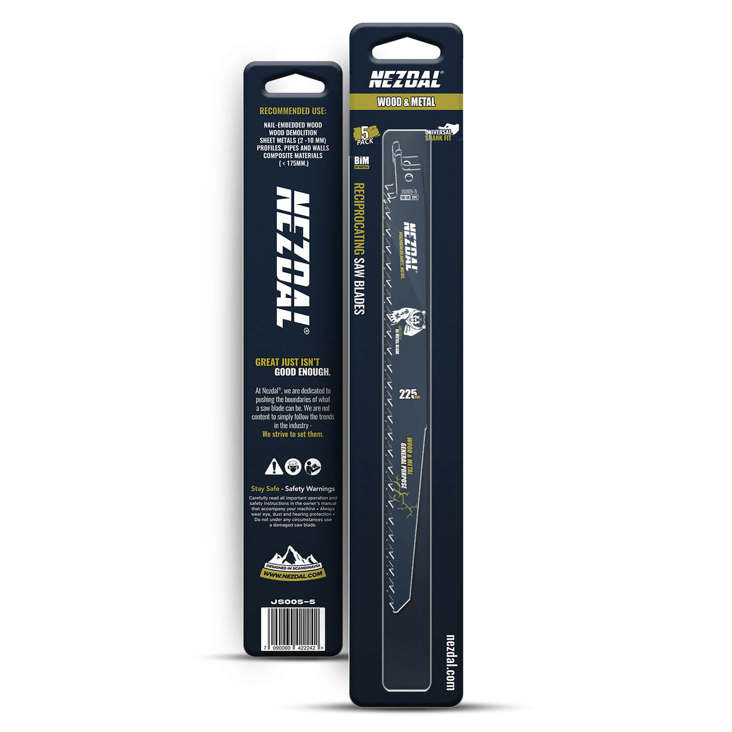 225mm | Multi-Material | Wood & Metal | Reciprocating Blades | 5 pcs