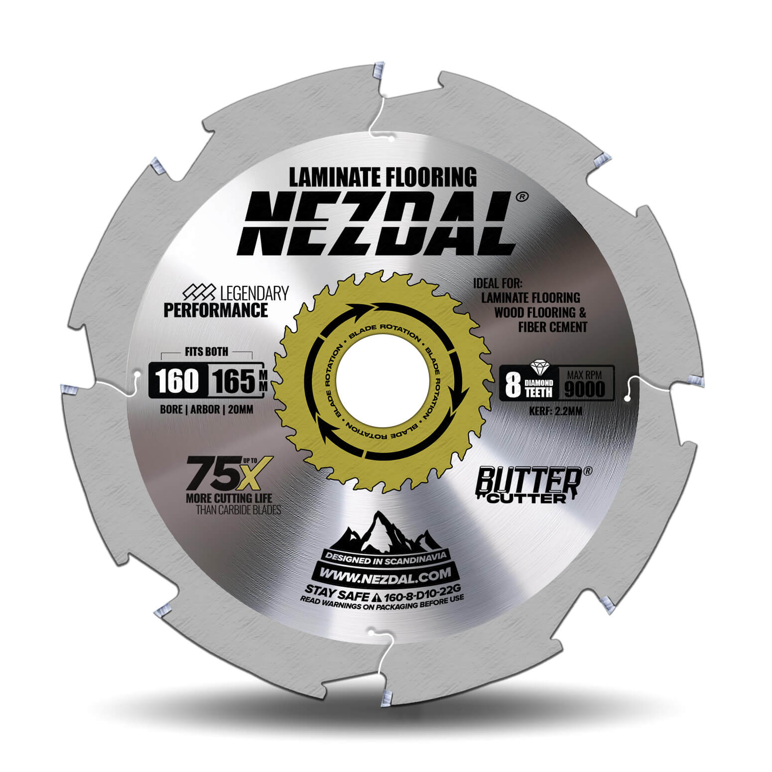 160/165mm | Laminate Flooring, Fibercement | Diamond Teeth | 75X Life | 2,2mm Kerf