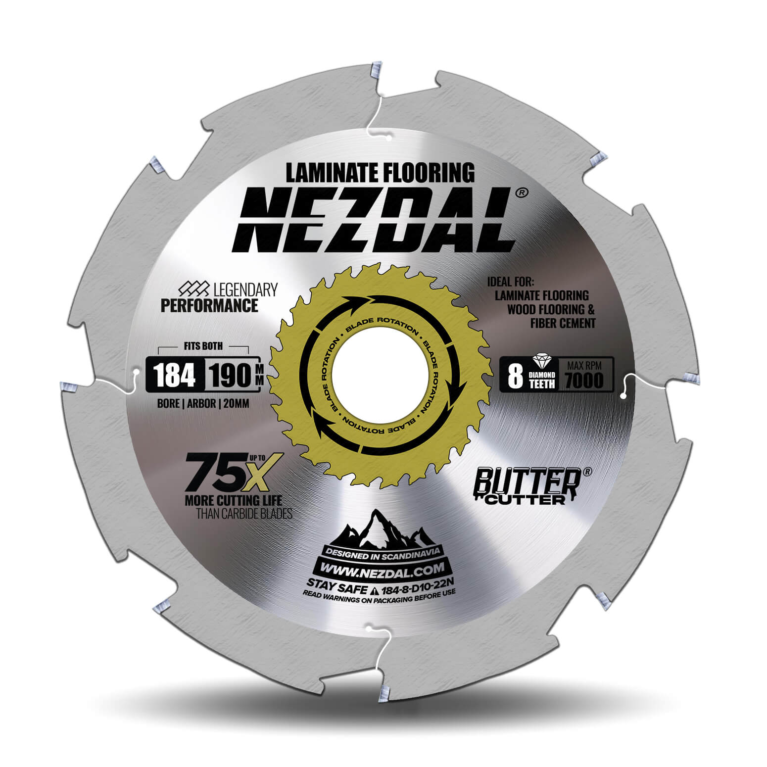 184/190mm | Laminate Flooring, Fibercement | Diamond Teeth | 75X Life | 30mm Arbor