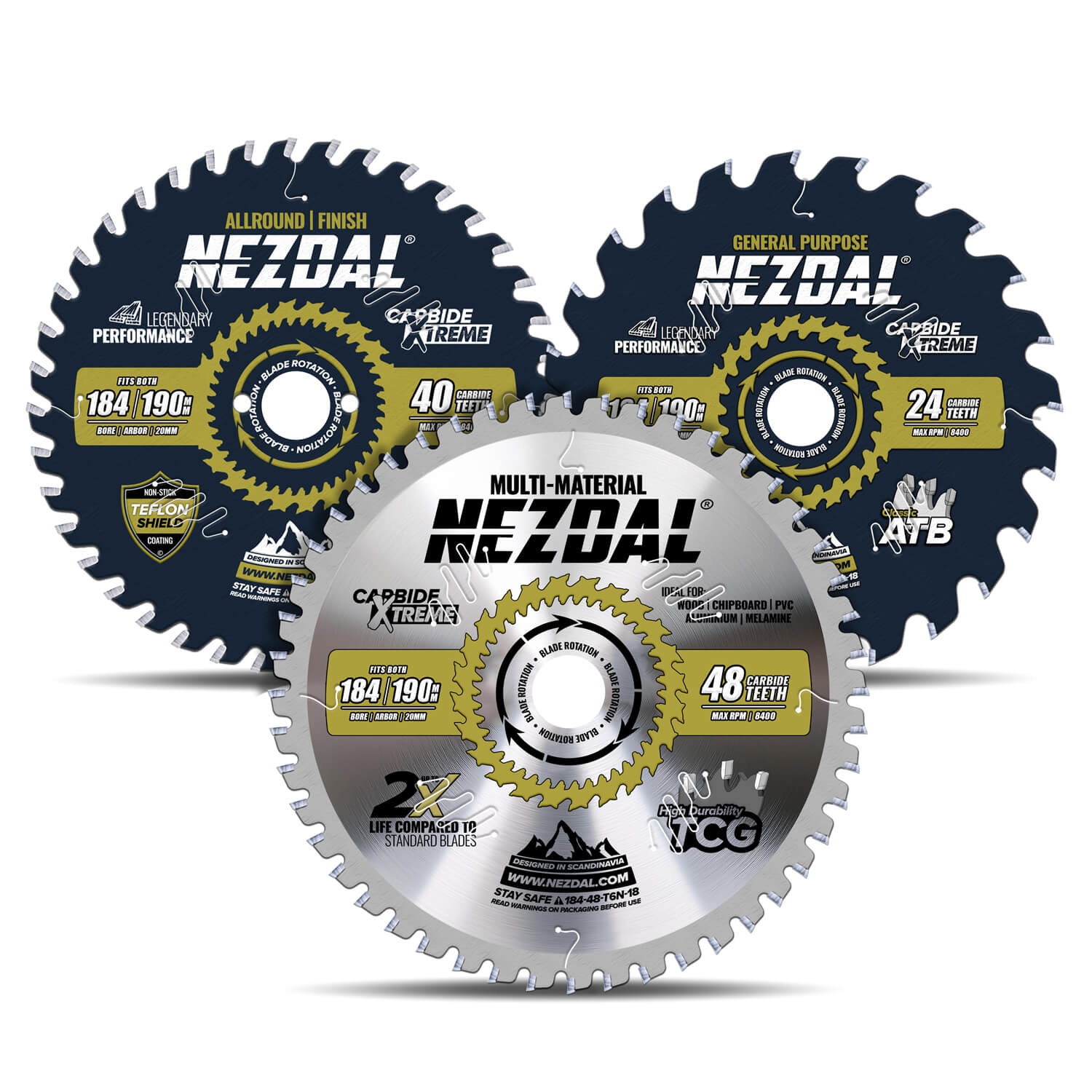 184/190mm Trio | 24, 40, 48T | General Purpose, Finish, Multi-Material | 20/16/15,87mm Arbor