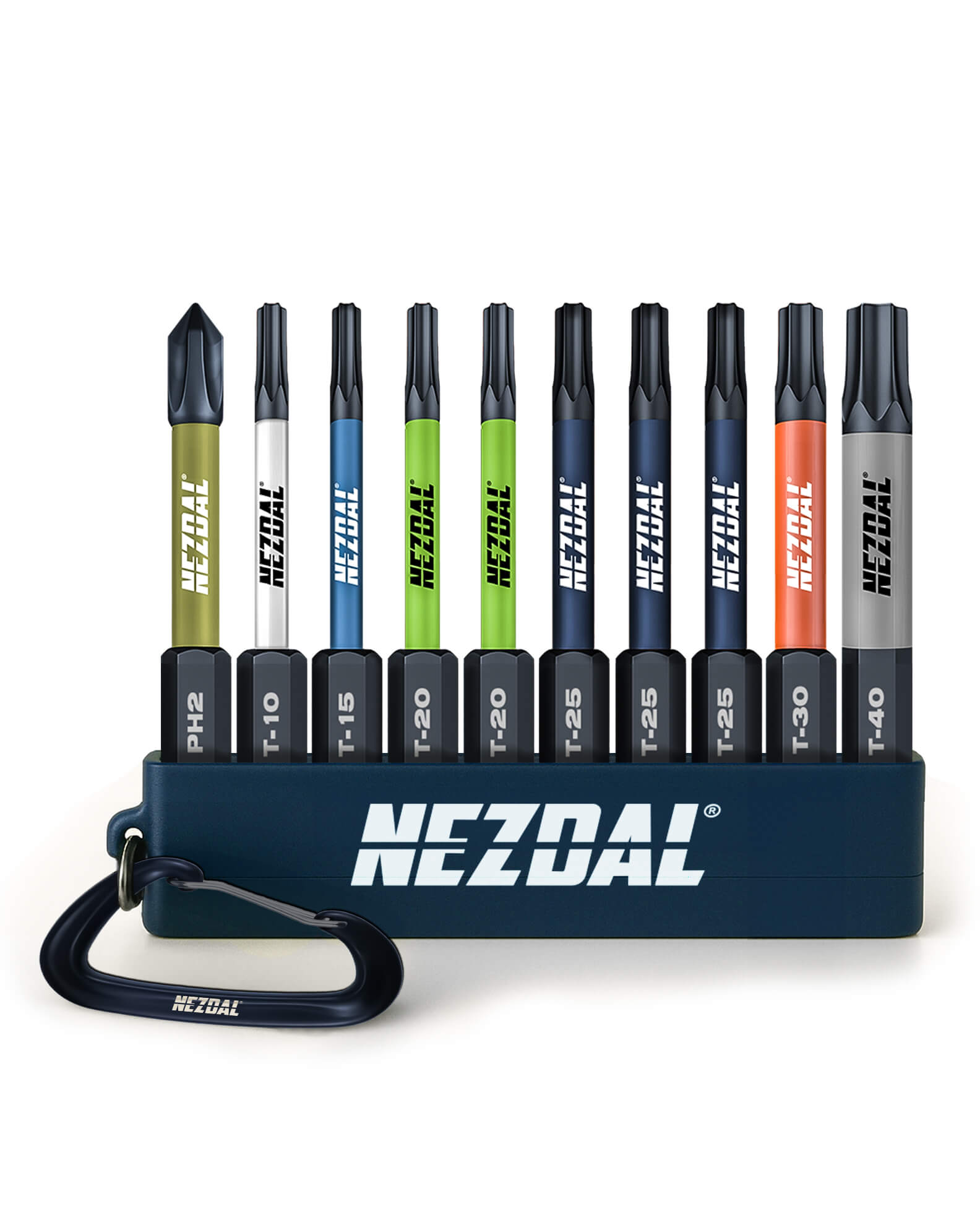 Set of Nezdal impact bits with a carrying case on a white background