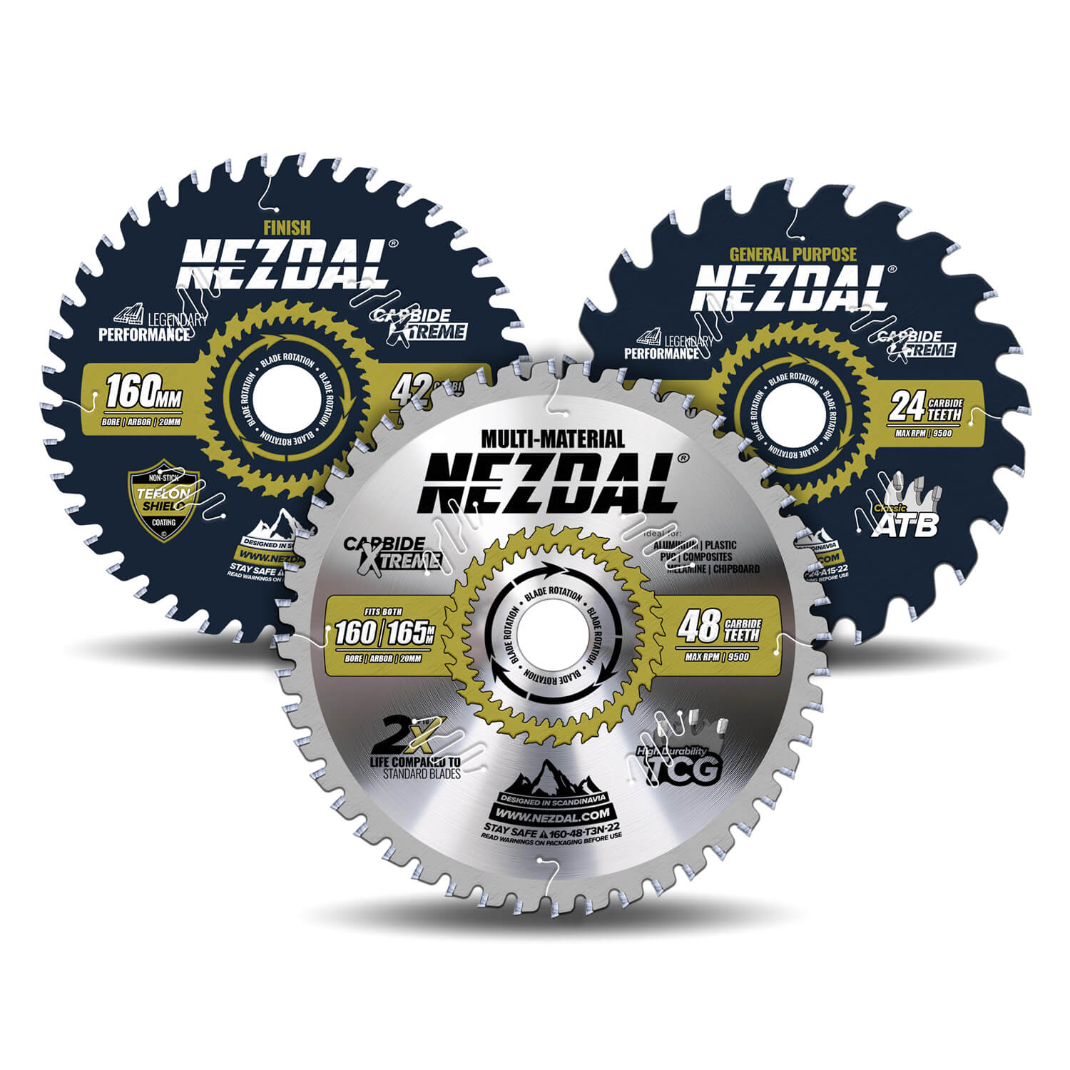 160mm Trio | 24, 42, 48T | General Purpose, Finish, Multi-Material | 2,2mm Kerf