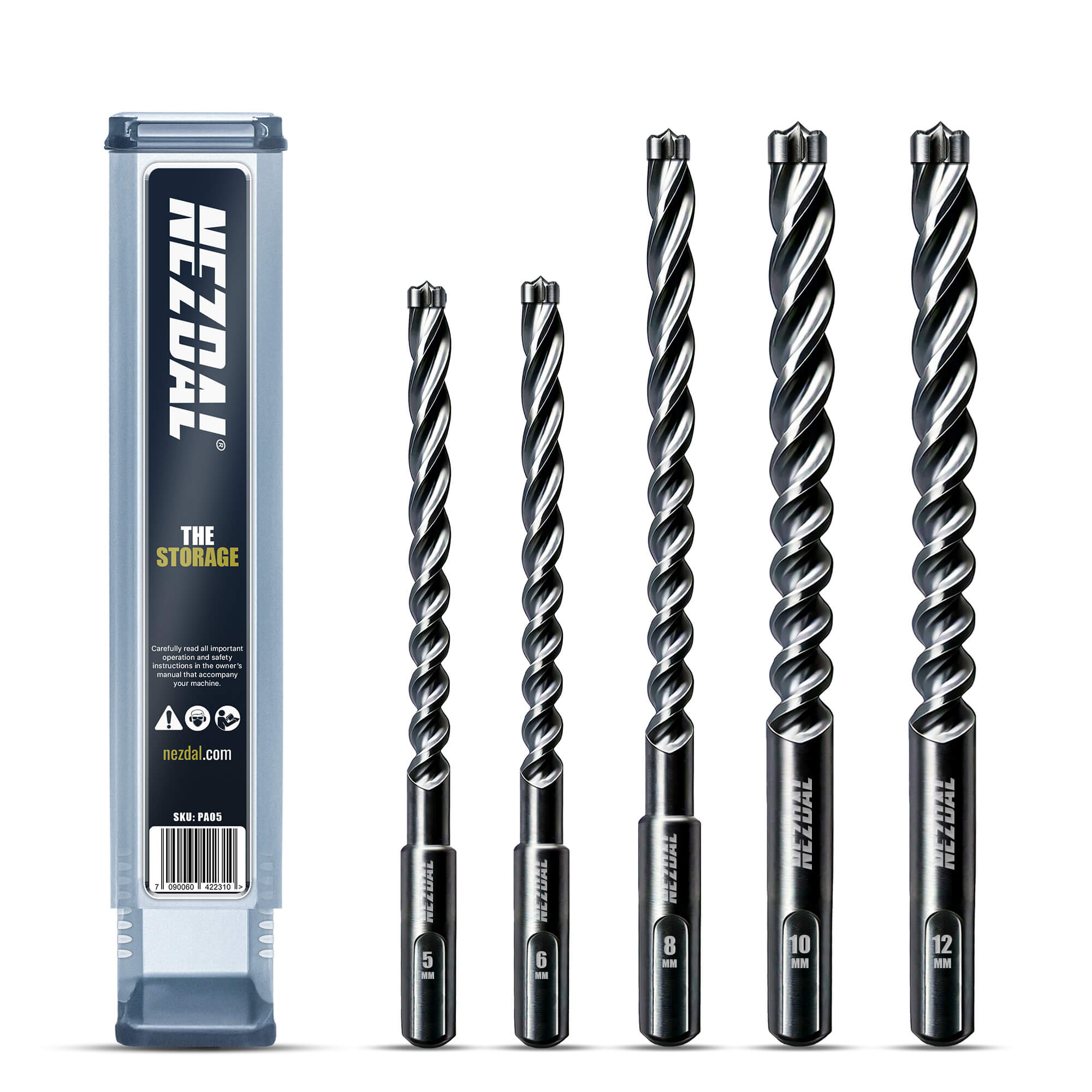 Pro Kit | 5, 6, 8, 10, 12mm | Extra Long | Reinforced Concrete, Masonry, Stone | For SDS Plus Rotary Hammers | Incl. storage box