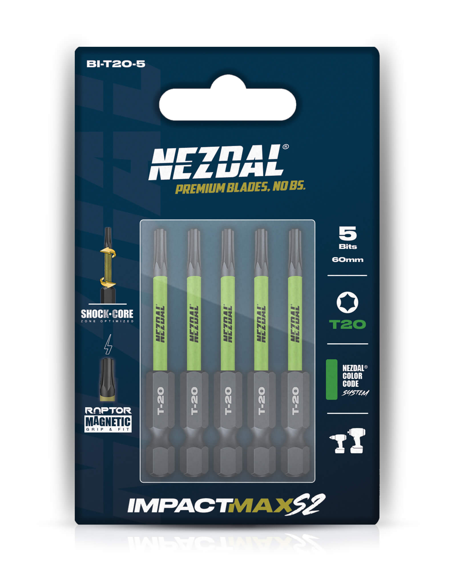 T20 | Bits | 60mm length | Color-coded | Perfect fit | For Impact & Drill Drivers | 5 pcs