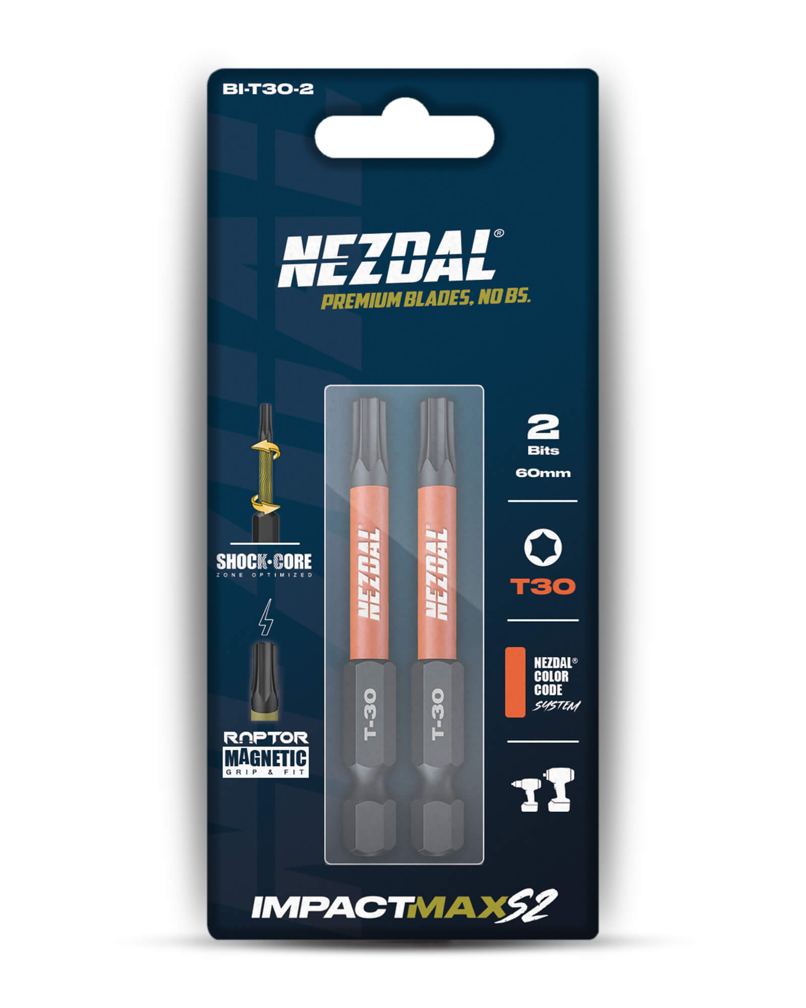 T30 | Bits | 60mm length | Color-coded | Perfect fit | For Impact & Drill Drivers | 2 pcs