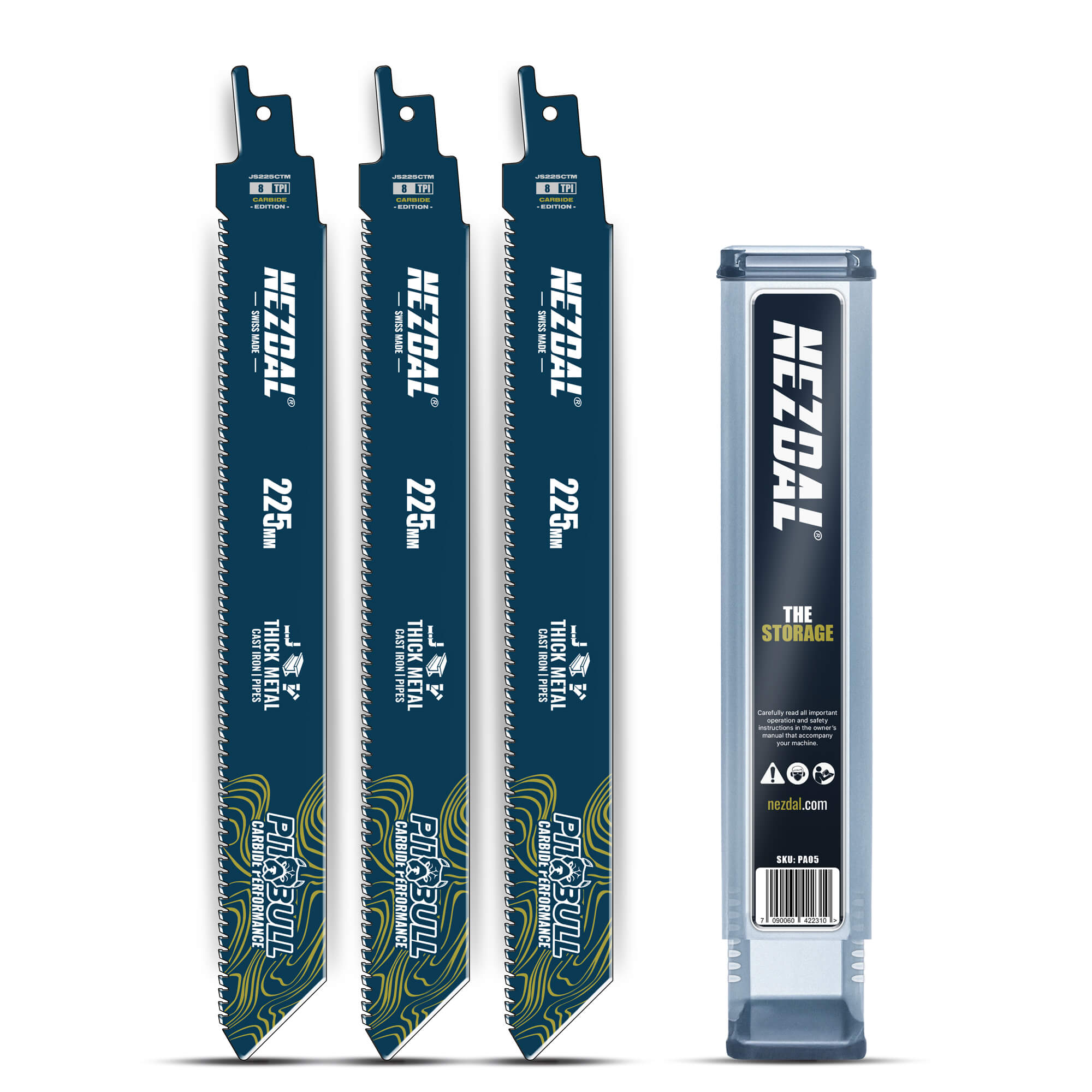 Thick Metal | 225mm | 50X Life | Carbide Performance | 3 pcs | Incl. storage box